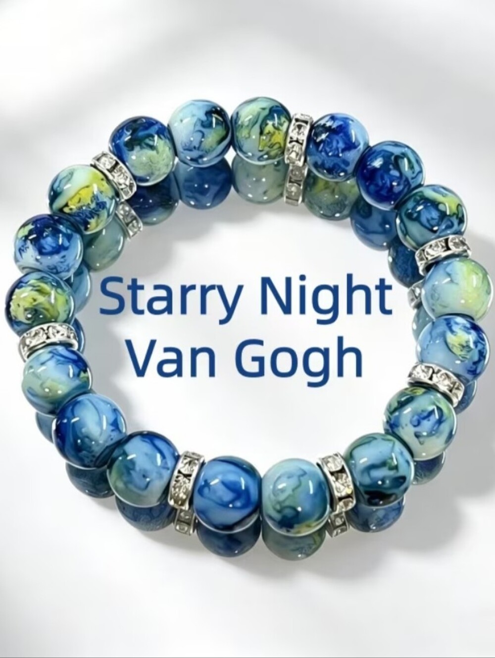 Starry Night Blue Glass Bead Stretch Bracelet